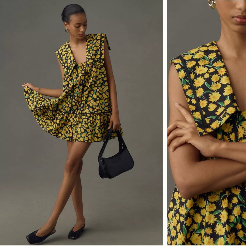 szXL Anthropologie Maeve Collared Poplin Swing Mini Dress